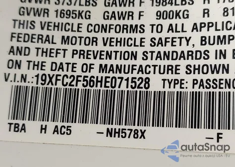 2017 Honda Civic Lx from USA, damaged, VIN 19XFC2F56HE071528